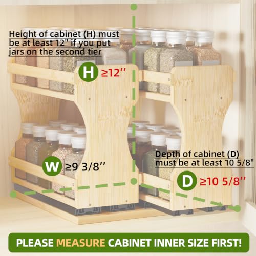 Pull Out Spice Rack Organizer for Cabinet (9" Wide, 2 Drawers)