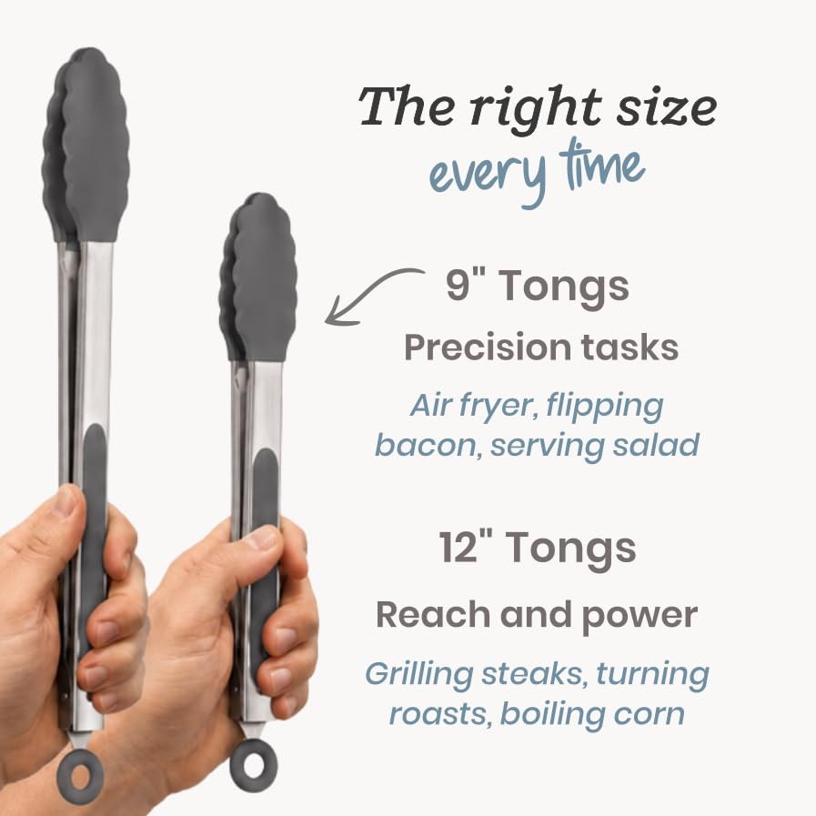 Starpack Get a Grip Silicone Kitchen Tongs (Set of 2 (9" & 12") / Gray/Black)