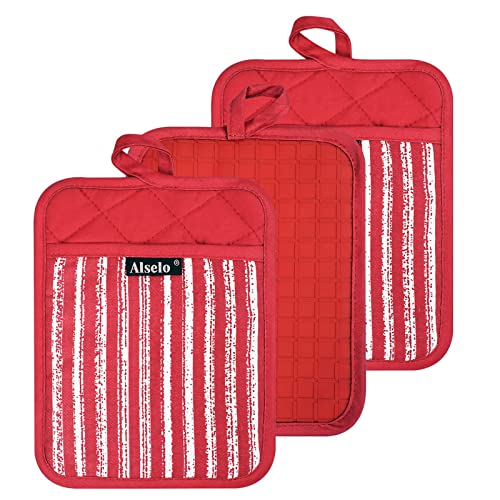 Silicone Pot Holders Set of 3 Heat Resistant & Non Slip Potholders (Red)