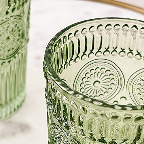Vintage Ribbed Green Drinking Glasses Set of 6 (Sage Green / 13 Ounces)