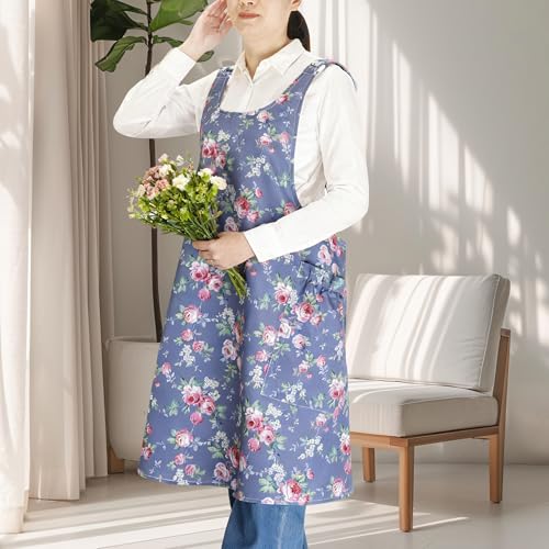 Apron Dress for Women with Pockets (Dark Blue)