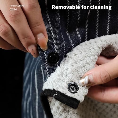 Denim Cross Back Aprons for Men Women with Pockets Removable Towel (Grey Towel)