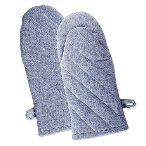 100% Cotton Solid Chambray Kitchen Set (Blue / Oven Mitts)