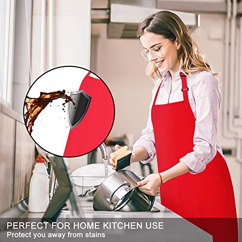 2 Pack 100% Cotton Aprons with 2 Pockets Cooking Chef Kitchen Adjustable Bib Apron for Women Men (Red)