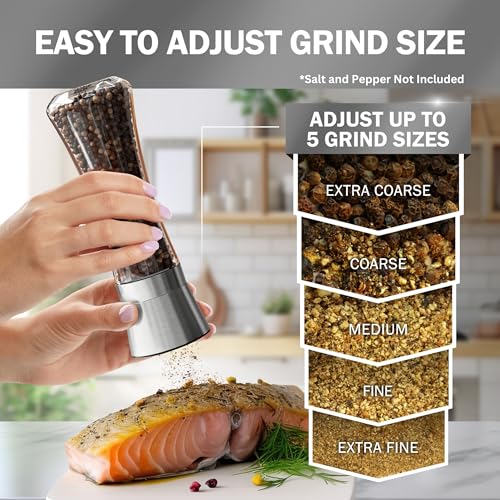 Original Stainless Steel Sea Salt and Pepper Grinder Set of 4 (Clear Glass / 4pk)