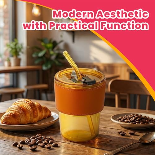 13 oz Tumbler Water Glass (1 Piece Amber with Leather Sleeve)