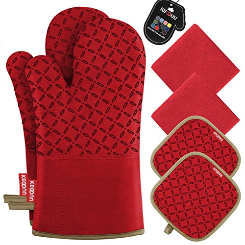 Oven Mitts and Pot Holders 6pcs Set (Red)