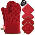 Oven Mitts and Pot Holders 6pcs Set (Red)