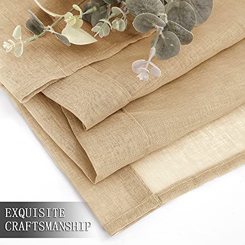 Short Sheer Curtains Living Room Linen Textured Curtain Sheers Light Filtering Voile Rod Pocket Curtains for Bedroom (38"W x 45"L (Pack of 2) / Beige)