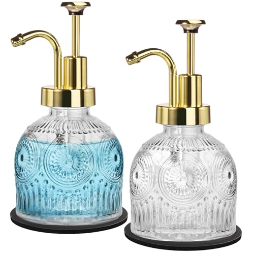 8 Oz Clear Glass Soap Dispenser with Rust Proof Gold Pump (Clear-gold Pump-2 Pack)
