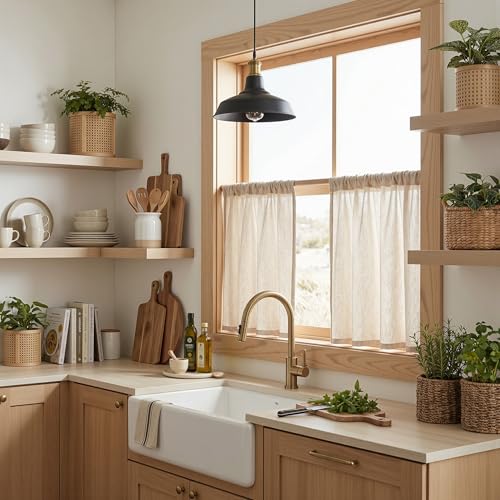 30 Inch Length Oatmeal Tiers Curtains for Cafe (34"W x 30"L (Pack of 2) / Taupe)