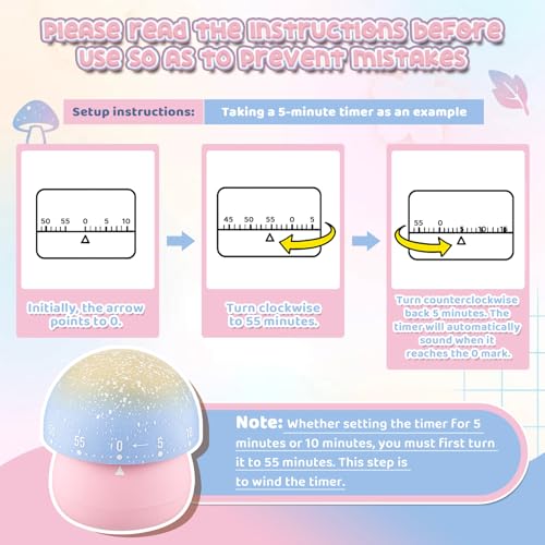 4 Pcs Cute Mechanical Kitchen Timer Mushroom 60 Minutes (Mushroom)