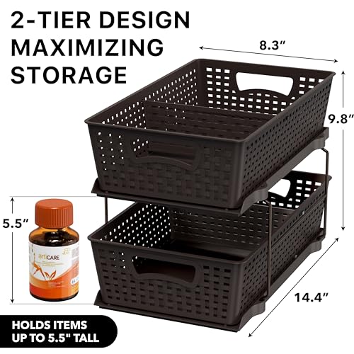 2 Tier Pull Out Sliding Drawer Under Sink Storage (Brown)