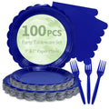 100 Royal Blue Paper Plates and Napkins Disposable for Party (Royal Blue 100 Plate Set / 7 & 9-inch Set)