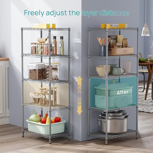 5 Metal Shelves Wire Shelving Storage Shelf Adjustable Unit Pantry (Grey / 5 Tier 14"Dx24"Wx59.5"H)