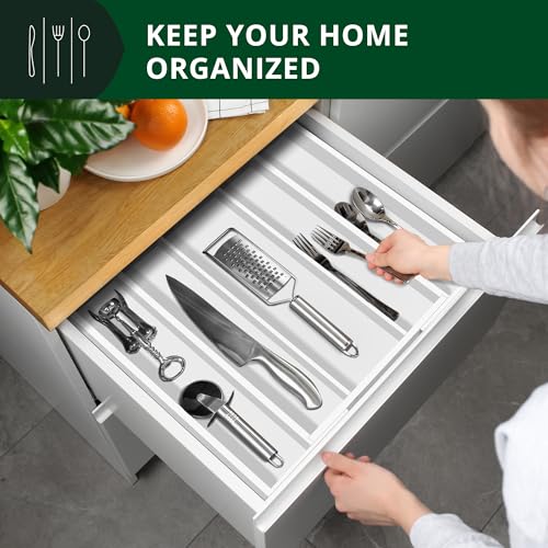 Luxury Bamboo Kitchen Drawer Organizer (White / 5 Slot)