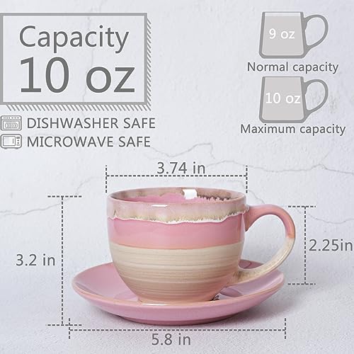 Ceramic Cappuccino Cup and Saucer Set of 2 (Pink)