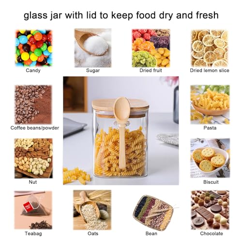 Sugar Bowls Sugar Container 25.36 FL OZ Glass Coffee Canister Airtight Food Storage Jar with Lid and Spoon Candy Jar Coffee Bar Accessories Storage Beans Powder (Square)