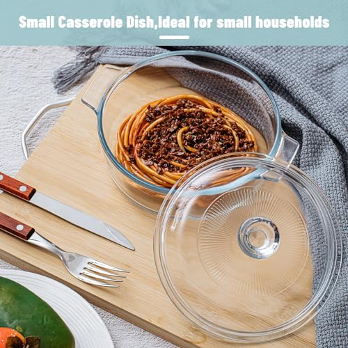 2 Pcs Glass Casserole Dish with Lid (0.8L/ 1.7L / Round)