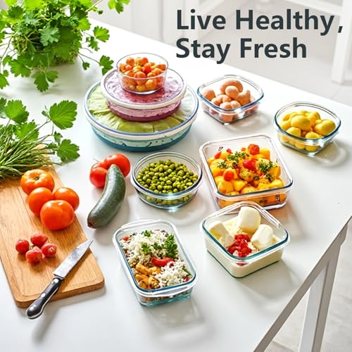 12 Pack Glass Food Storage Container Set with Lids Non Toxic (Blue-12)