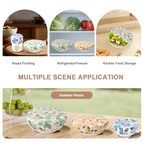 3 Pack Reusable Beeswax Bowl Covers for Bread Proofing (Roses)