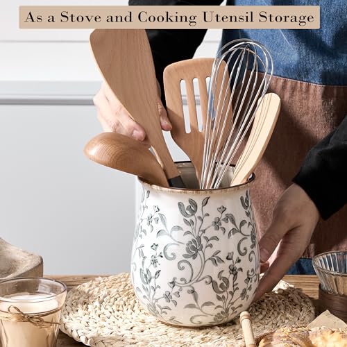 Utensil Holder for Kitchen Counter (Gray Flower Patterns)