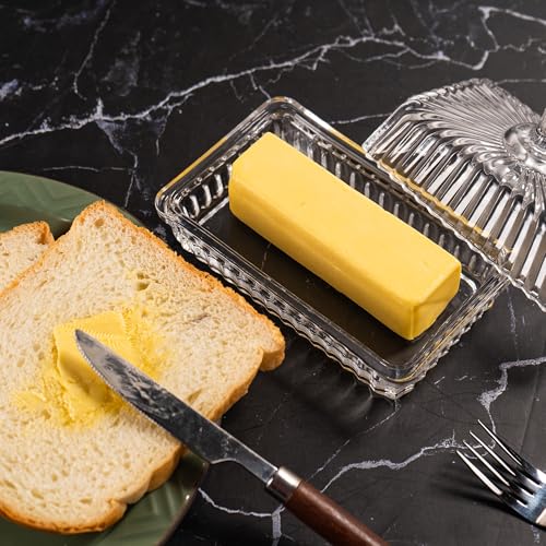 Clear Glass Butter Dish with Lid (long handle lid)