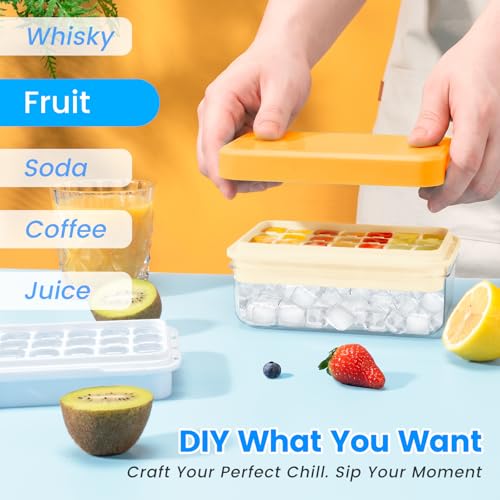 Ice Cube Tray with Lid and Bin (Yellow / 0.8"-84Cubes)