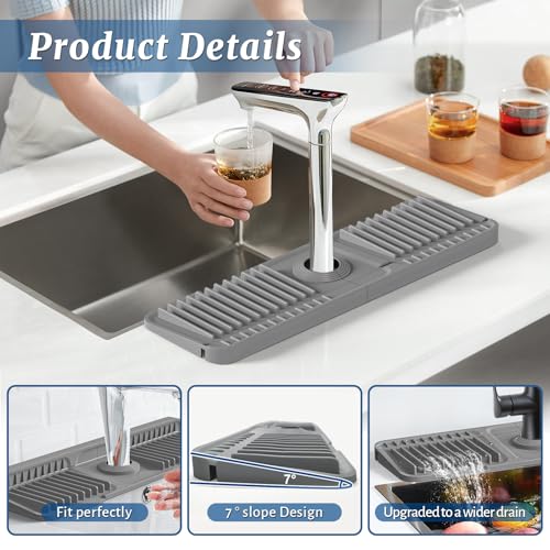 17.7 Inch Faucet Mat for Kitchen Sink Splash Guard (Gray / 17.7" x 5.5")