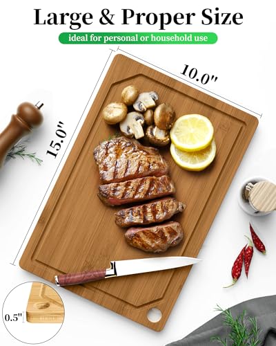 Bamboo Cutting Board for Kitchen (Brown / 15"L x 10"W)