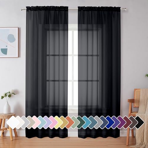 Black Sheer Curtains 90 Inches Long (Black / 42"W x 90"L (Pack of 2))