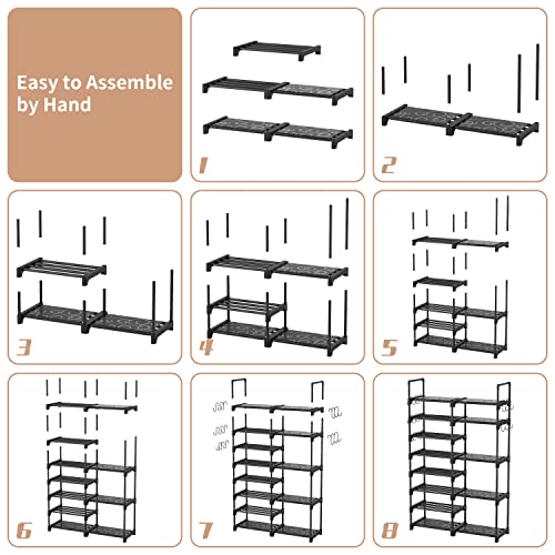 Shoe Rack Organizer (Black / 8 Tier - 2 Row（33.4''W）)