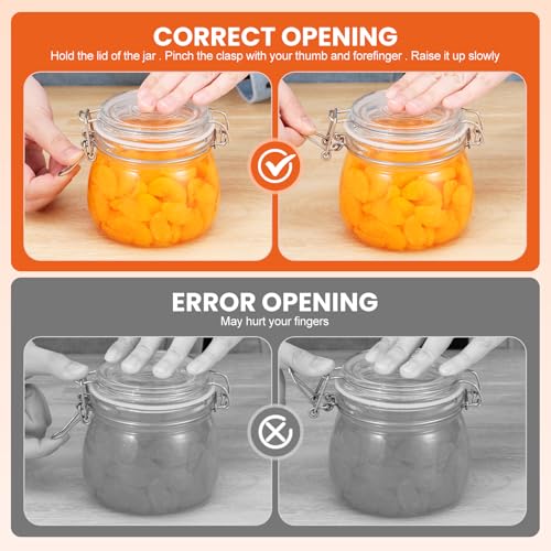 17 oz Glass Jars with Airtight Lids And Leak Proof Rubber Gasket (17oz*6-Round)