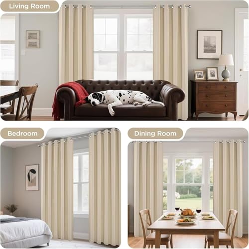 Blackout Curtains 90 Inches Long 2 Panels Set (Light Beige / 37"W x 90"L (Pack of 2))