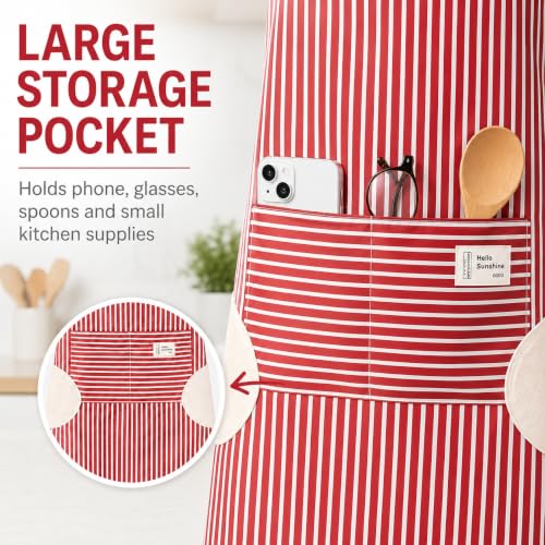 Waterproof Bib Apron Set with Sleeves (Red-striped)