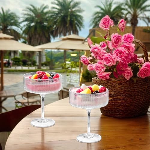 100 Pieces Martini Glasses 10.5oz Plasitc Ribbed Coupe Glasses Champagne Shatterproof Acrylic Vintage Cocktail Glassware Margarita Wine Glasses Disposable Cups for Parties Wedding Anniversary Clear (Clear / 100 PCS)