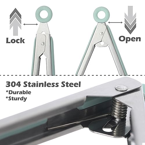 Kitchen Tongs for Cooking with Silicone Tips (Green)