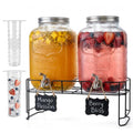 2 Gallon Glass Drinks For Parties With Stand.Stainless Steel Spigots & Metal Stand (2 Gallon Double With Stand)