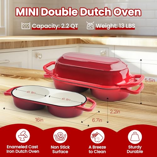 Mini Double Dutch Oven with Lid for Sourdough Bread Baking (Red)