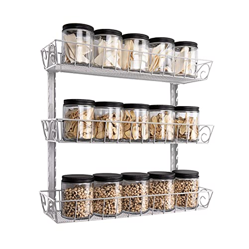 Wall Mount Spice Rack Organizer (3-Tier / Silver)