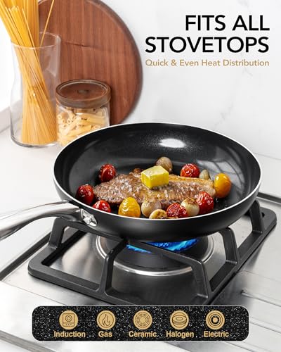 8 Inch Nonstick Frying Pan with Lid (Black / 8 inch)