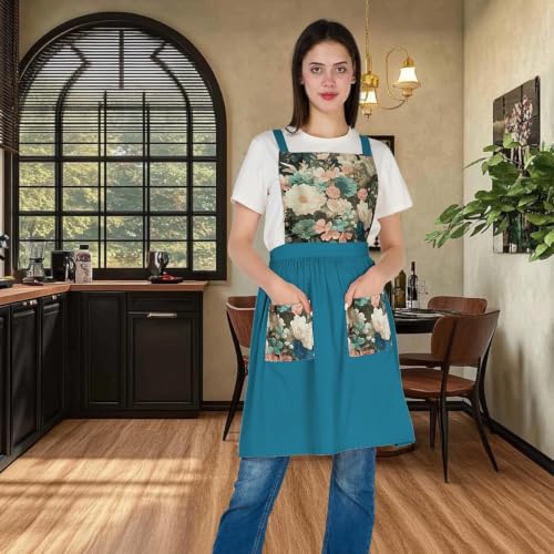 Aprons for Women with Pockets (Cyan)