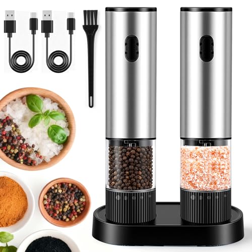 Electric Salt and Pepper Grinder Set Rechargeable (Silver)