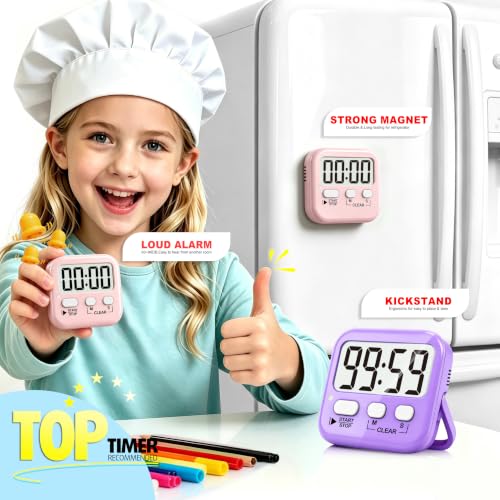 2 Pack Digital Timer for Kids Classroom Kitchen Timers for Cooking (2 * Pink + Purple)