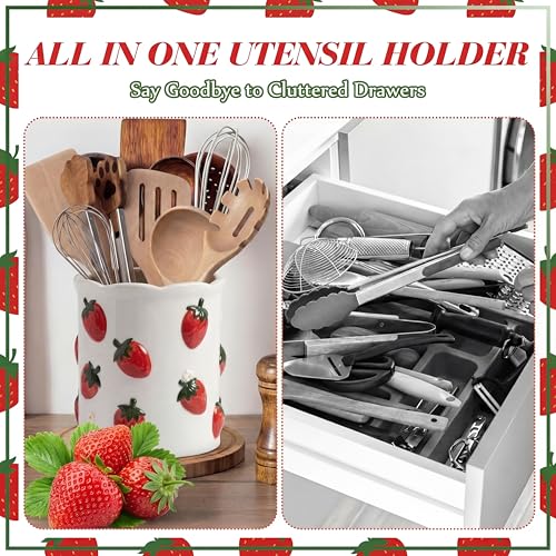 6.7" H Strawberry Utensil Holder for Kitchen Counter (Strawberry)