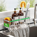 Extra Large Silver Kitchen Sink Caddy Organzier with High Brush Holder (Silver / 10.62 inches)