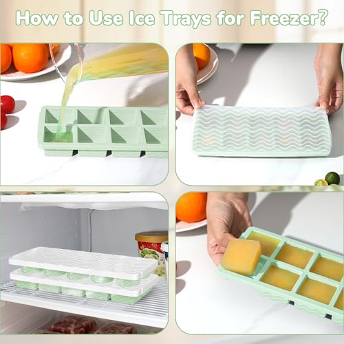 Ice Cube Trays for Freezer with Lids (10Square & Heart-Matcha Green)