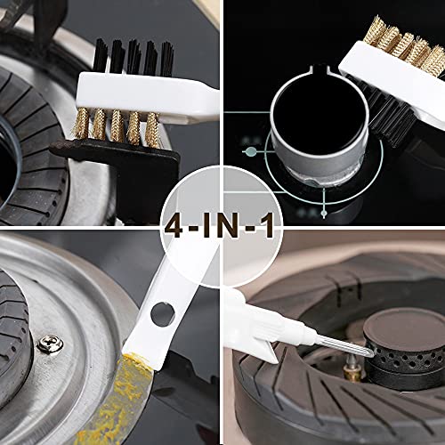 2pcs Kitchen Gas Stove Cleaning Brass Wire Brush Putty Scraper Rust Grease Grime Cleaner (Stove Brush + Stainless Steel Scraper)