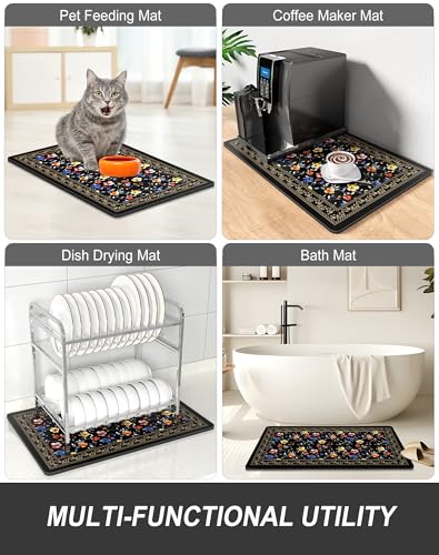 Dish Drying Mat for Kitchen Counter (Retro Floral / 12" x 19")