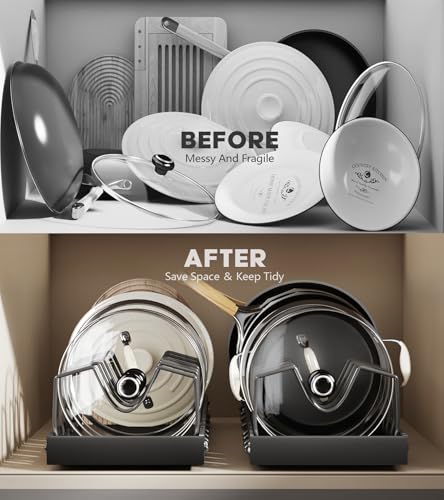Pull Out Pots and Pans Organizer Under Cabinet (Black / Pull out-Expandable 10 Dividers-1 Pack)